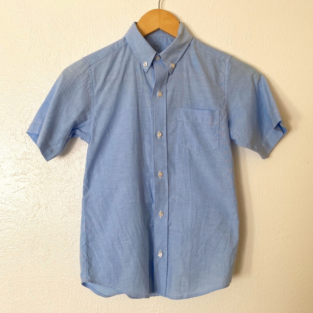 Boys Light Blue Wonder Nation Button Down Short Sleeve Shirt - M (8)